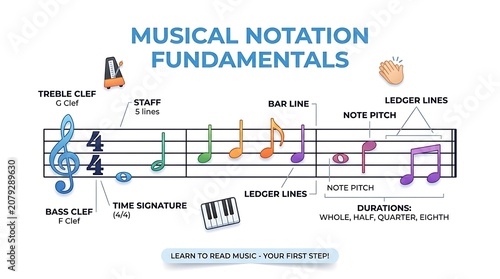 Music theory notation fundamentals chart.