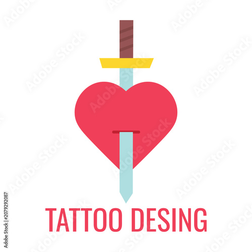 Sword Piercing Heart Tattoo Flat Vector Illustration