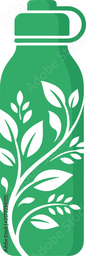 Green reusable water bottle with leaf design for eco friendly hydration