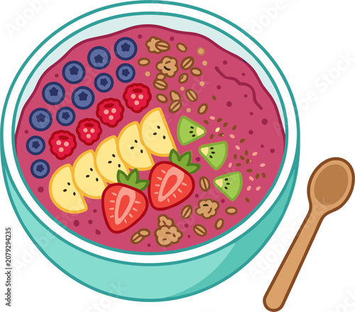 Healthy smoothie bowl with fruit toppings