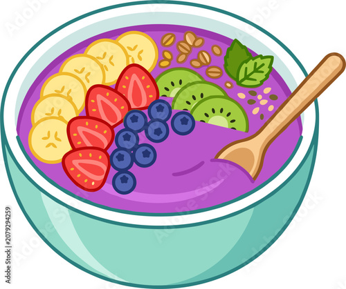 Healthy smoothie bowl with fruit toppings