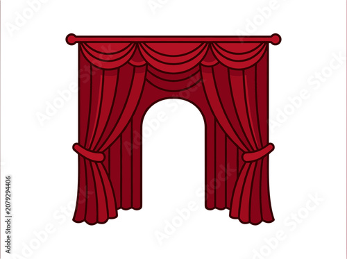 Theater stage curtains open wide on rod