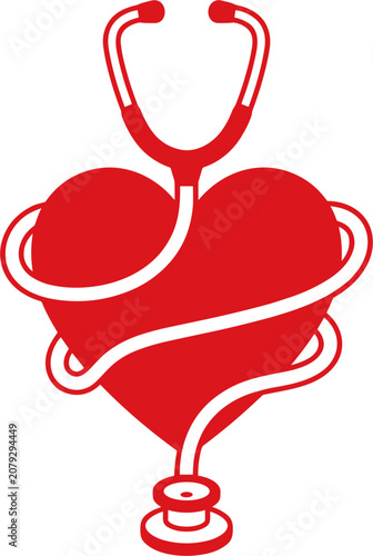 Stethoscope wrapped around a red heart symbolizing healthcare