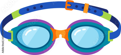 Colorful swimming goggles with adjustable strap and buckle vector icon for sports