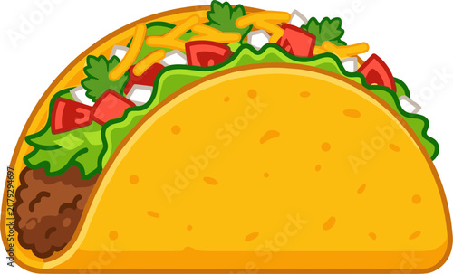 Taco with ground beef lettuce tomatoes cheese and toppings vector icon for food