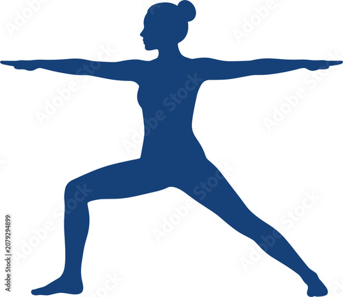 Woman in warrior yoga pose silhouette fitness icon