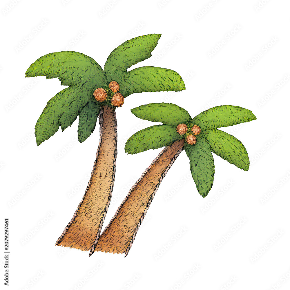 Fototapeta premium PNG Illustrated tropical palm trees.