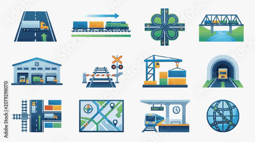 Fotografie Industrial Infrastructure Icons Set.