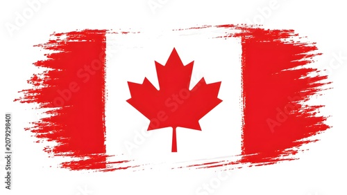 Red maple leaf splatter on white background with abstract paint texture