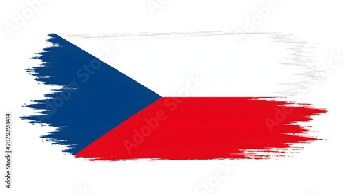 Abstract Paint Splatter Flag with Blue Red and White Brush Strokes on Textured Background