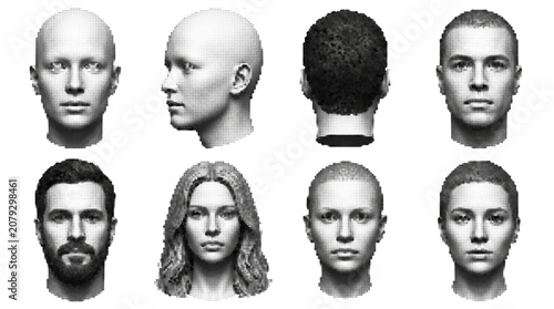 Canvastavla Human faces neutral expressions various styles vector illustrations
