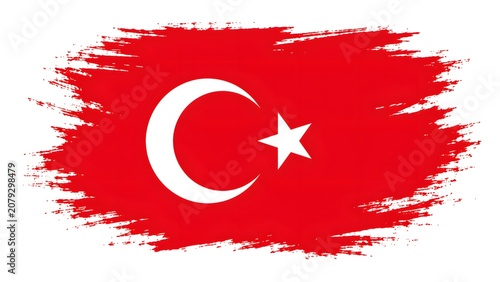 Turkish Flag Painted with Brush Strokes on White Background
