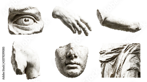 Foto Marble sculptures of human body parts in grid arrangement