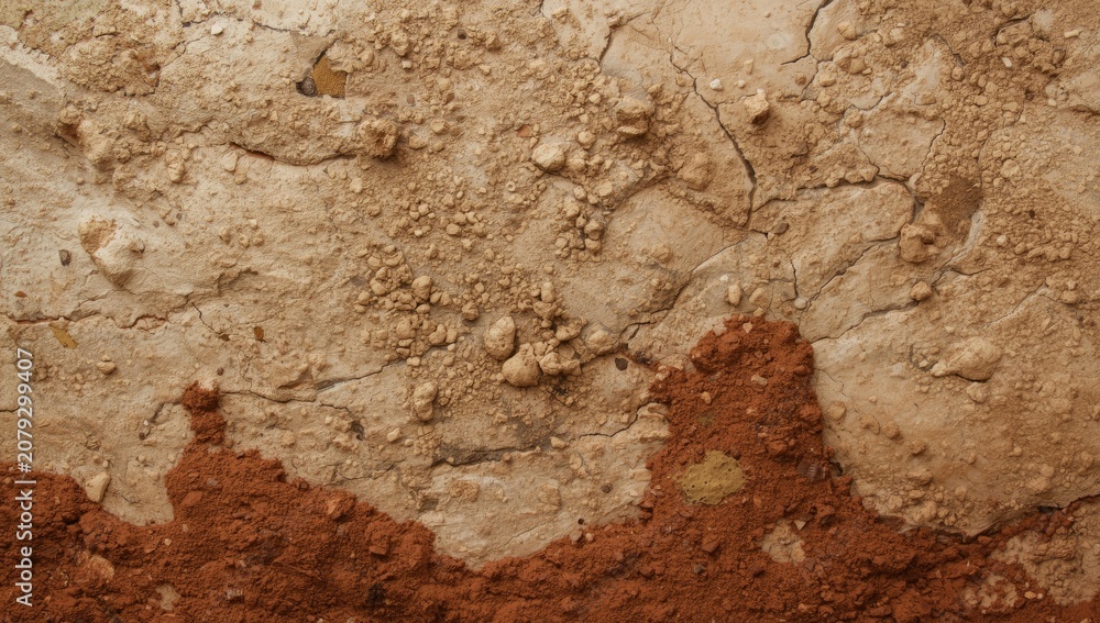 Fototapeta premium Dry cracked soil with reddish earth tones