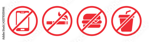 Obraz na plátně No eating and drinking icons, no mobile phone usage zone symbols, no smoking pro