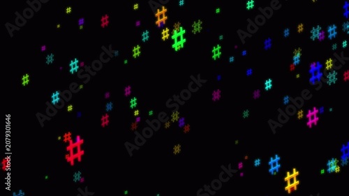 Bright music note icons softly drift as colorful particles on a black background with alpha channel and looping animation for video overlays