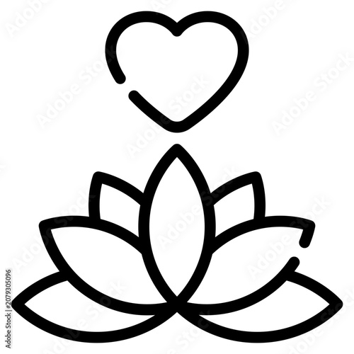 A heart symbol positioned above a lotus flower, representing love, peace, spiritual growth, and harmony in wellness and meditation contexts.