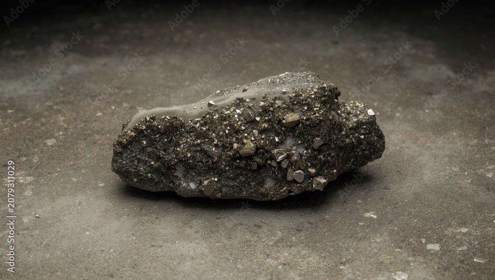 Fototapeta premium Rock with metallic flecks on a gray surface