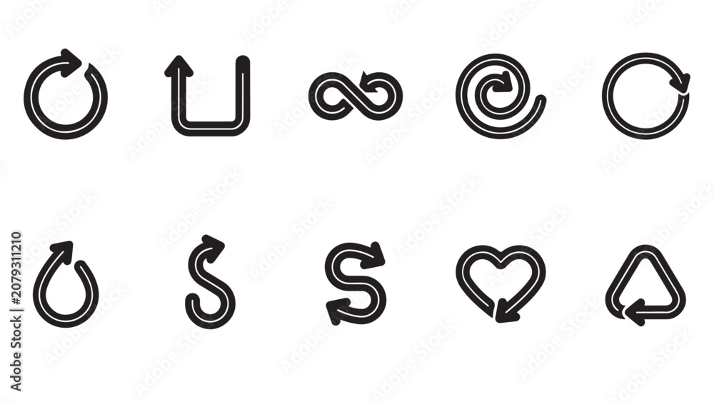 Fototapeta premium Outline style cycle and loop arrow icons for modern user interface and graphic design sets.