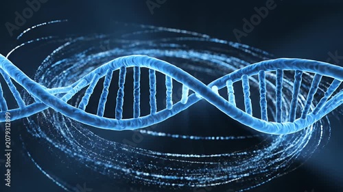 Abstract visualization of a vibrant blue DNA strand, elegantly depicting the essence of genetic code, scientific advancement, and the molecular basis of biological life
