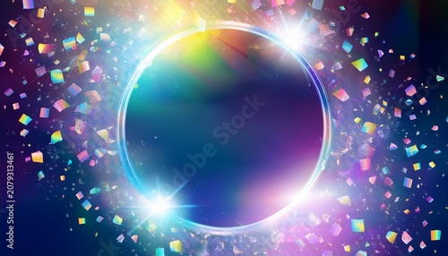 Holographic Confetti Falling Frame Rainbow Light Hologram Background Prism Lens Shiny Festive Decor Crystal Texture Party Celebration Glamour Design Vector Illustration