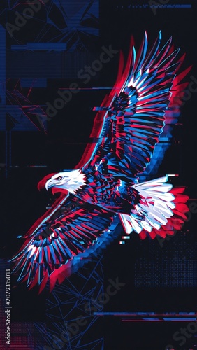 Glitch Art Soaring Bald Eagle Cyberpunk Patriotic Background