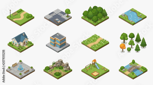 Bild auf Leinwand Isometric Scenic Urban and Nature Scenes Collection.