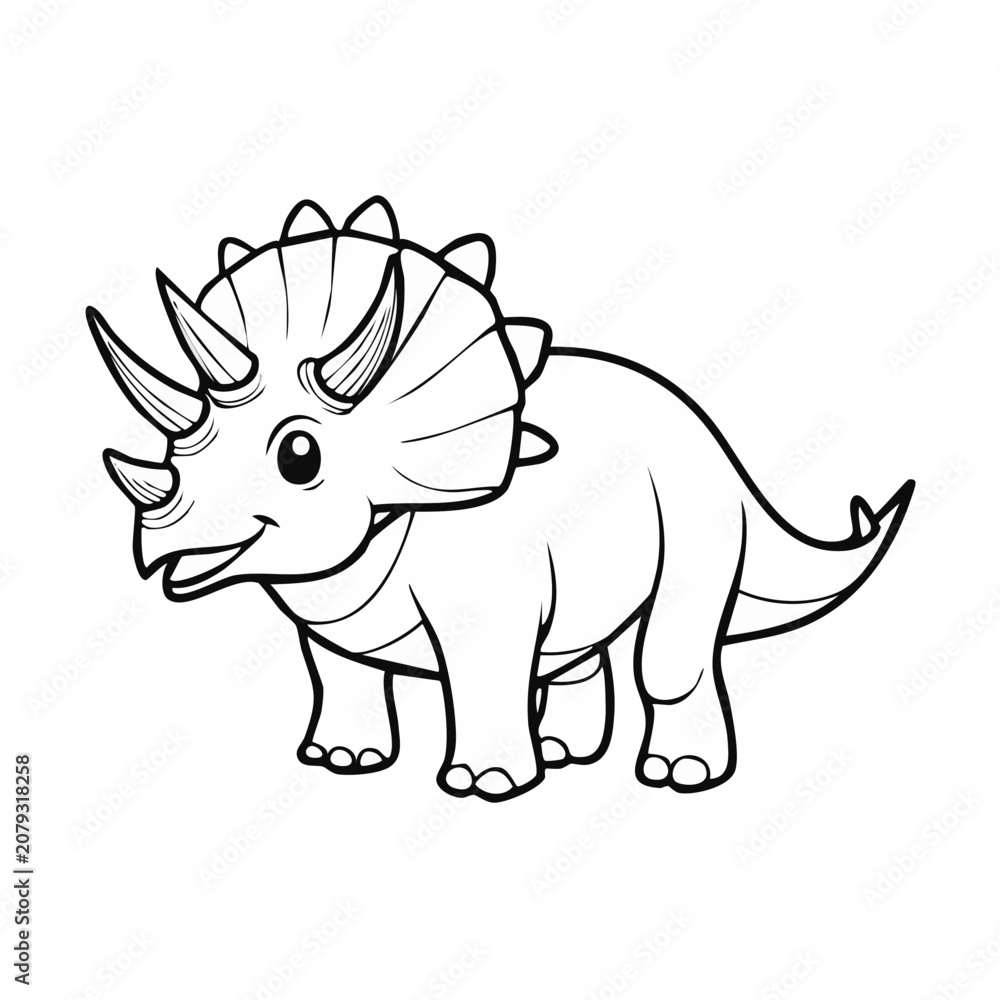 Fototapeta premium Outline illustration of a cheerful triceratops dinosaur