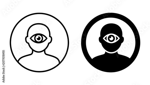 Bilde på lerret Third Eye Icon: A symbolic representation of a person with a third eye in the middle of their forehead, depicted in both a clean outline and a solid silhouette, symbolizing perception, intuition