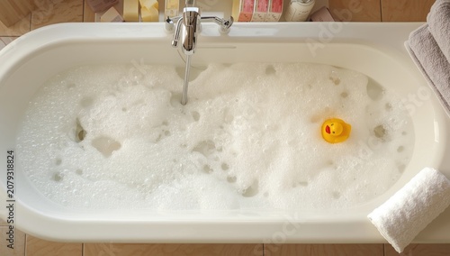 White bathtub filled with s...