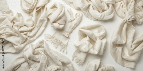 Series of white wool scarve...