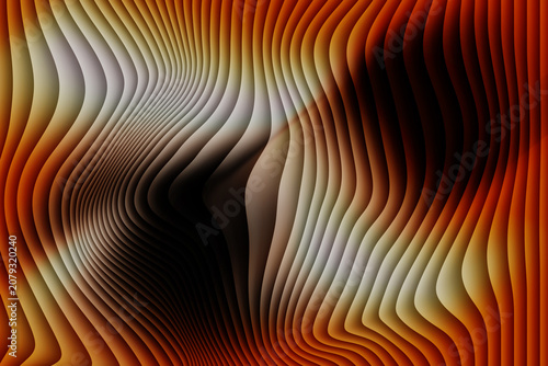 Abstract 3D Wavy Flowing glassy Lines Background with Orange and Black Gradient Distortion