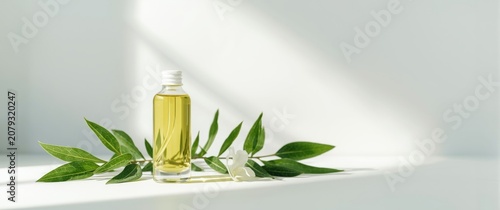 Oil bottle surrounded by gr...