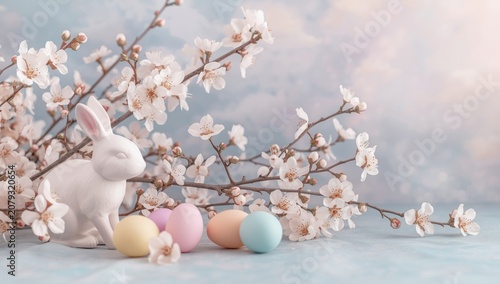 White bunny with pastel egg...