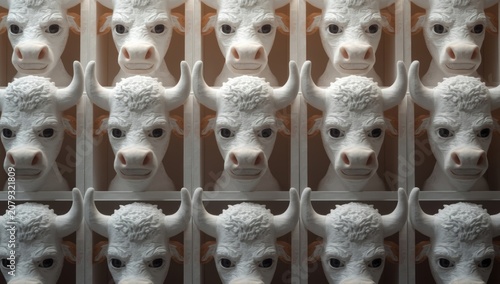 Row of white bull head scul...