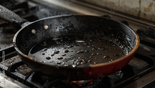 Dirty frying pan with greas...