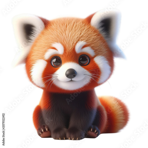 Adorable cute baby red panda sitting isolated on white background.
