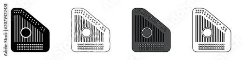 Quadro su tela Set of four stylized zither instrument icons in different graphic styles