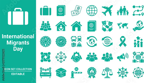Foto International migrants day icon set for global travel and human rights