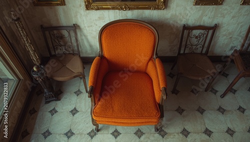 Orange upholstered armchair...