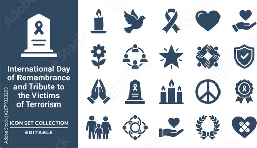 Tableau sur toile Remembrance and tribute icons for victims of terrorism and peace