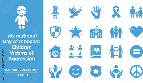 Bild auf Leinwand Child protection and peace awareness icon set for social advocacy