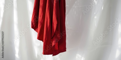 Ruby red clothing hung agai...
