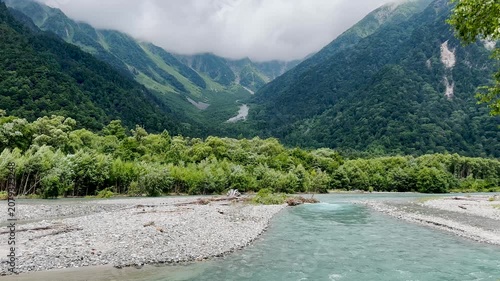 Majestic Mountain River Landscape in the Japanese Alps, Japan