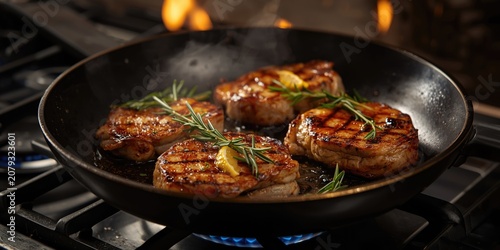 Grilled pork chops with her...