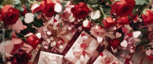 Heart-shaped confetti and r...