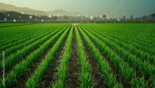 Lush green rice field with ...