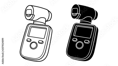 Foto Breathalyzer Device Illustration: A clear line drawing and silhouette illustration of a breathalyzer device, showcasing its digital display and mouthpiece