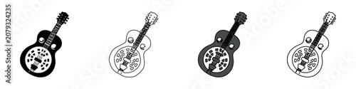 Foto Collection of four resonator guitar icons in different styles and colors