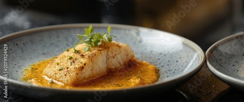 Grilled fish fillet served ...